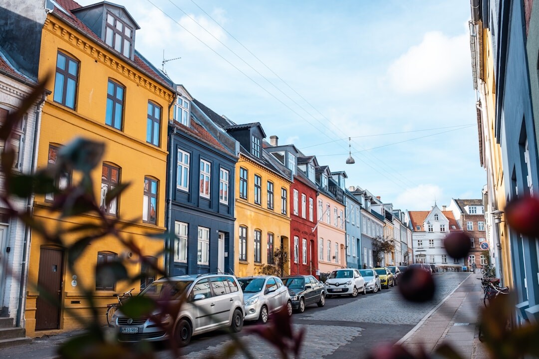 Colorful harbor houses in a Danish town